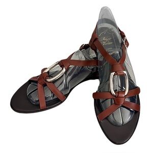 Roger Vivier Brown Leather Strappy Knotted Slingback Sandals, Size 9.5
